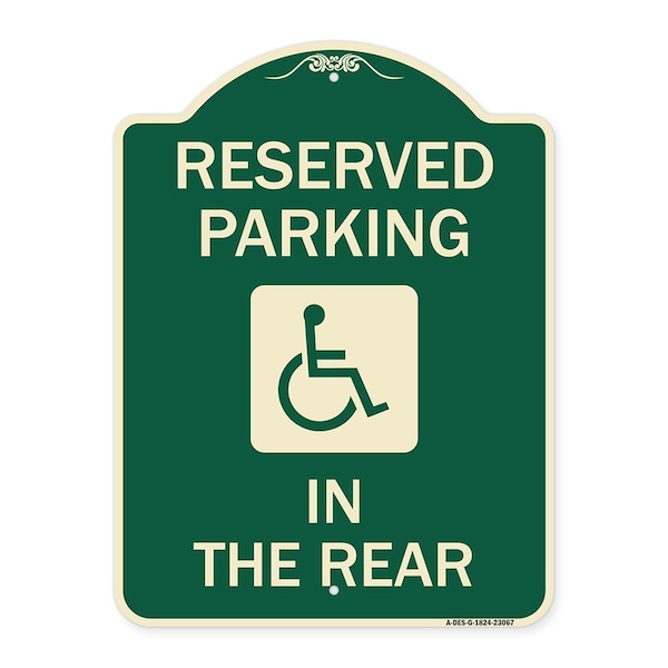 Reserved Parking in Rear W/ Graphic Heavy-Gauge Aluminum Architectural Sign, 24" x 18", G-1824-23067
